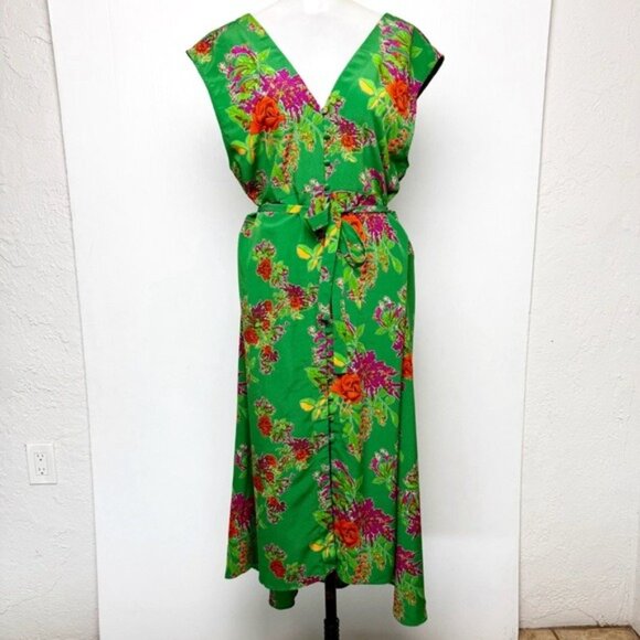 ASOS Green Floral v neck shift button through midi dress size 10 - Picture 2 of 9